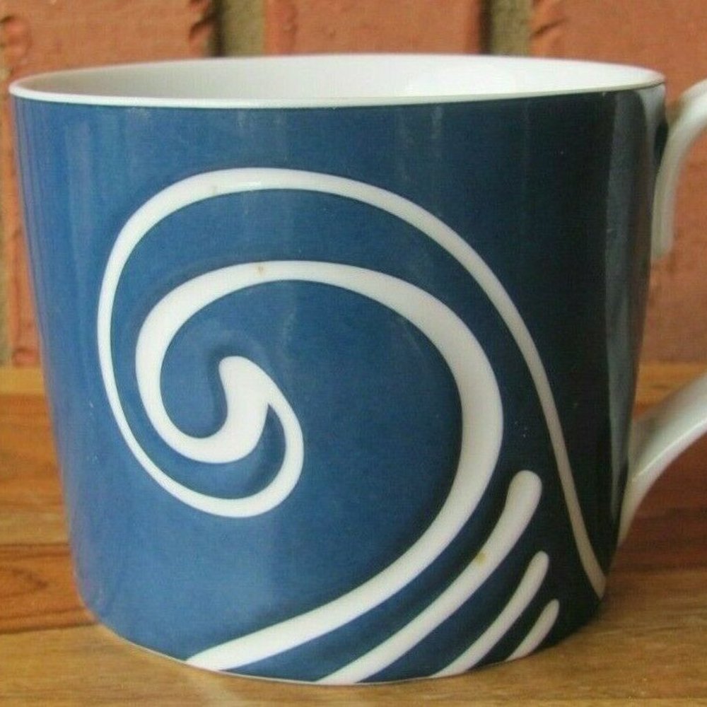 4 STARBUCKS Blue Swirl Wave Coffe Cups Mugs - 13 oz